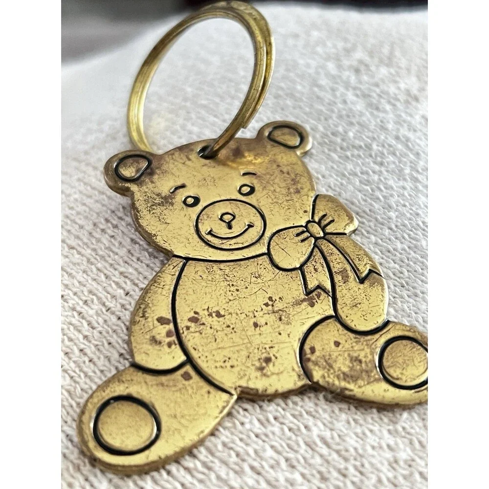 1980 Vintage Russ Berrie Brass Teddy Bear Collectible Keychain - Taiwan T20 Keep